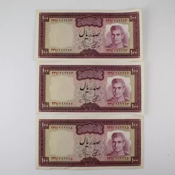 اسکناس 100 ریالی محمدرضا شاه سری یازدهم – تریپل در حد بانکی – 292293