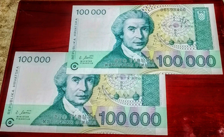 اسکناس 100000 دیناری بوسنی و هرزگوین کمیاب جفت