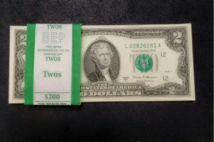 اسکناس 2 دلاری 20 عدد سریالی سوپر بانکی
