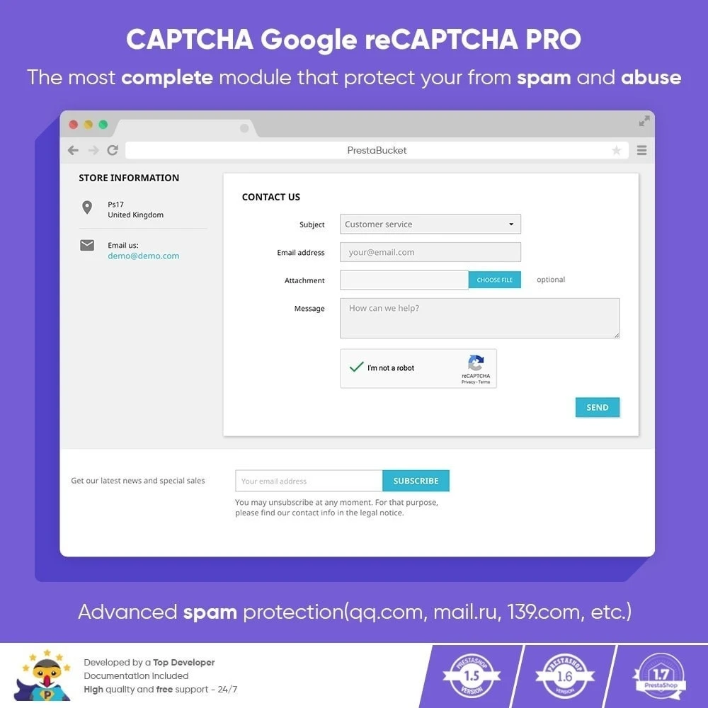 افزونه CAPTCHA Google reCAPTCHA PRO 1.3.2- محافظت پرستاشاپ از اسپمرها