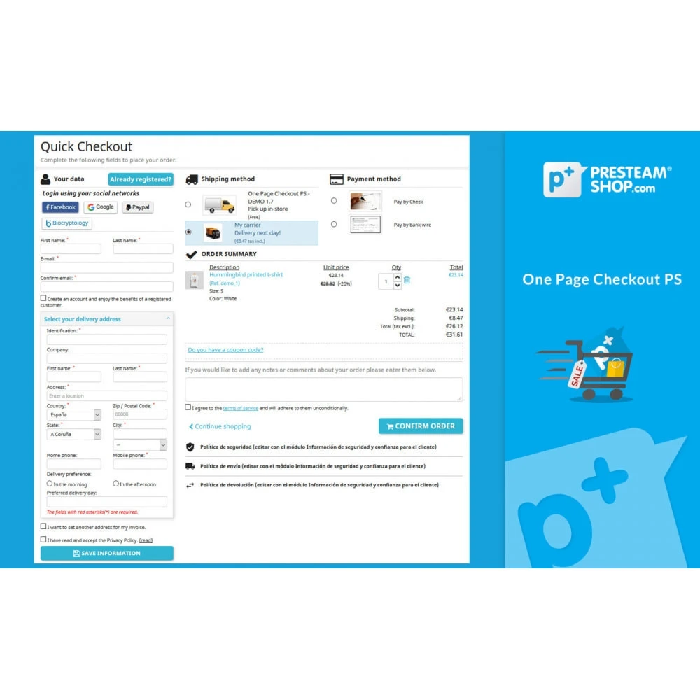 افزونه One Page Checkout PS 4.2.1-پرداخت یک مرحله ای پرستاشاپ
