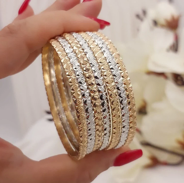 النگو‌طرح طلای زنانه،پک ۷ تایی،دو رنگ،اصل طلا روس💍