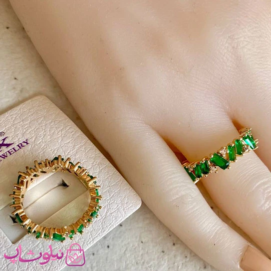 انگشتر دخترانه YSX طلایی با نگین سبز کد 891