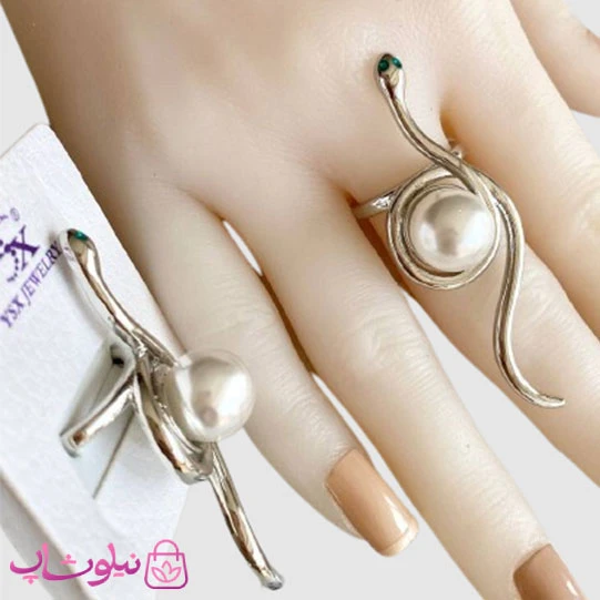 انگشتر دخترانه YSX مدل مار نقره ای و مروارید کد 1998