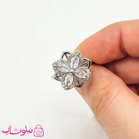 انگشتر دخترانه اسپینری (چرخان) مدل گل نگیندار کد 788