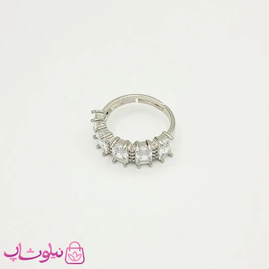 انگشتر دخترانه طرح جواهر با نگین مستطیل سفید کد 888