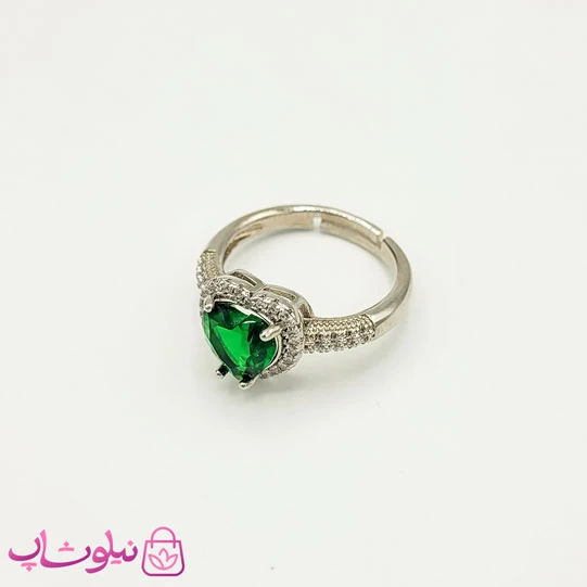 انگشتر دخترانه طرح جواهر مدل قلب سبز کد 888