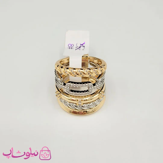انگشتر زنانه YSX مدل پورتوفینو 5 لاین نگیندار طلایی نقره ای کد 4491