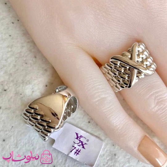 انگشتر زنانه بزرگ YSX مدل X نقره ای کد 89