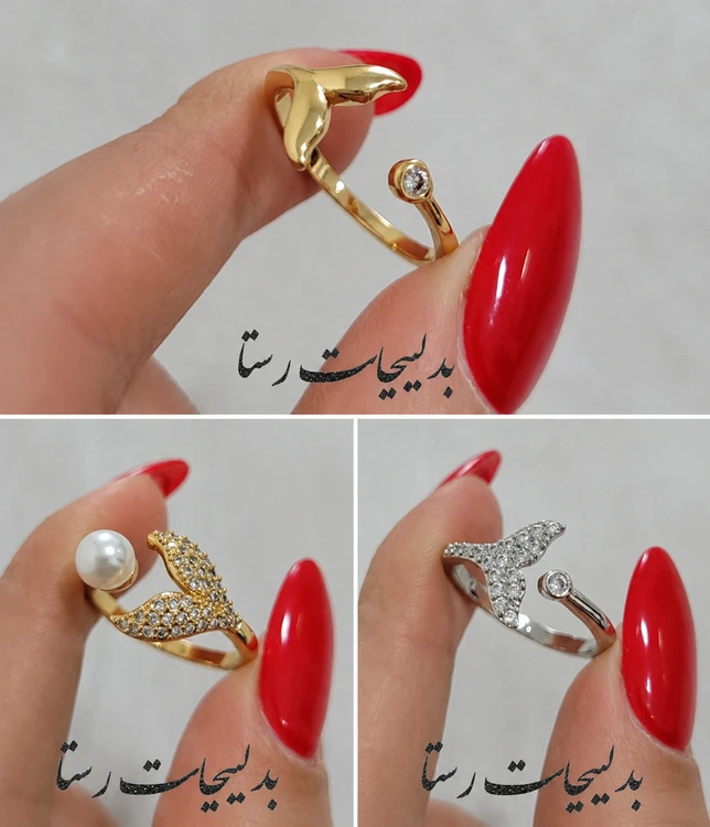 انگشتر زنانه دخترانه فری سایز مدل دم وال نگینی, در3مدل
