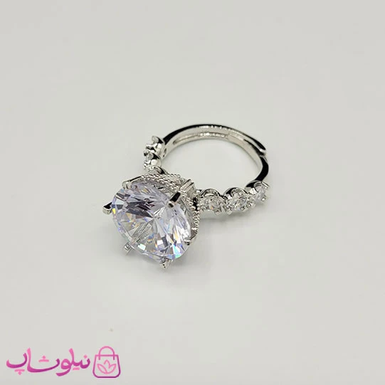 انگشتر زنانه سواروسکی پایه نقره ای با نگین سفید فری سایز کد 800