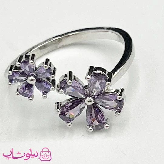 انگشتر زنانه طرح دو گل بنفش فری سایز کد 98