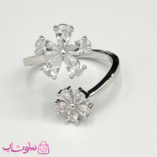 انگشتر زنانه طرح دو گل سفید فری سایز کد 98
