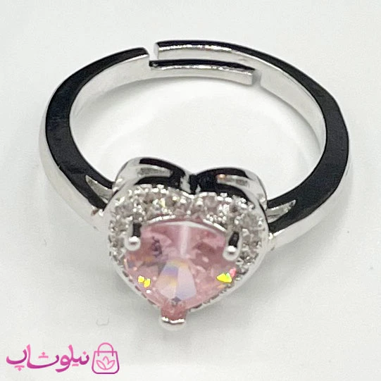 انگشتر زنانه طرح قلب صورتی نگین سفید فری سایز کد 98