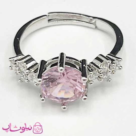 انگشتر زنانه طرح نگین سفید صورتی فری سایز کد 98
