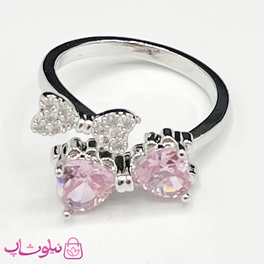 انگشتر زنانه طرح پاپیون سفید صورتی نگینی فری سایز کد 98