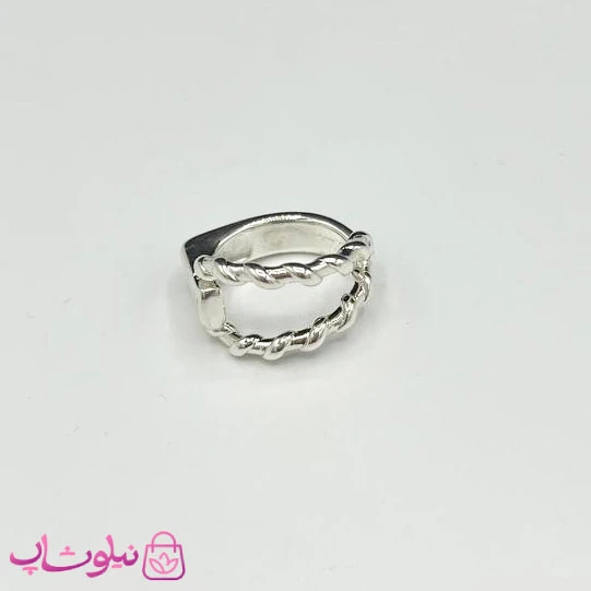 انگشتر زنانه طرح پیچ دو لاین آبکاری نقره کد 150