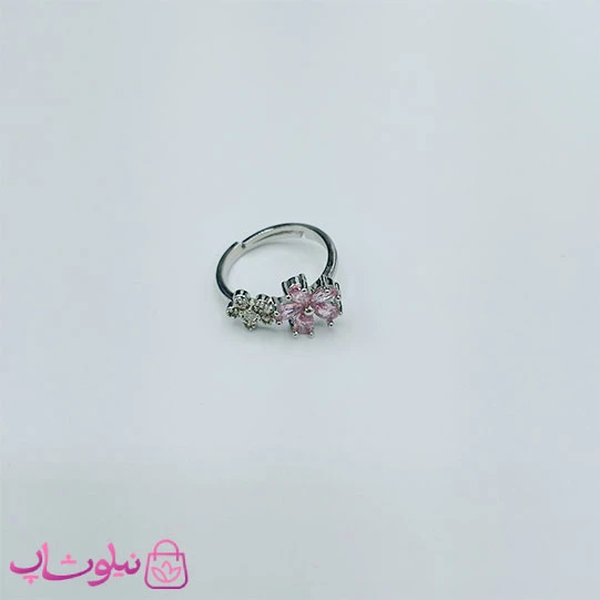 انگشتر زنانه طرح گل صورتی نگیندار فری سایز کد 98