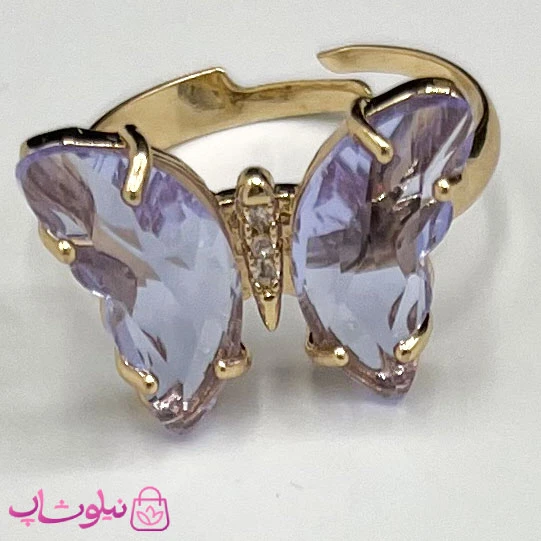 انگشتر زنانه پروانه کریستالی رنگ بنفش فری سایز کد 48