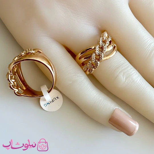 انگشتر زنانه ژوپینگ طرح ضربدری مجلسی کد 3291