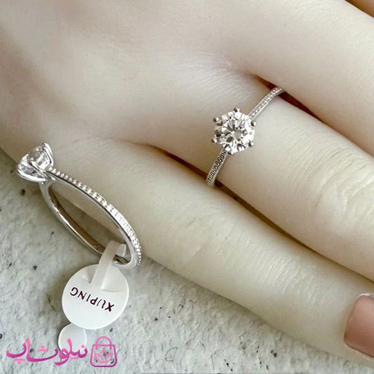 انگشتر زنانه ژوپینگ طرحدار نقره ای مدل سولیتر نگین سفید کد 2491