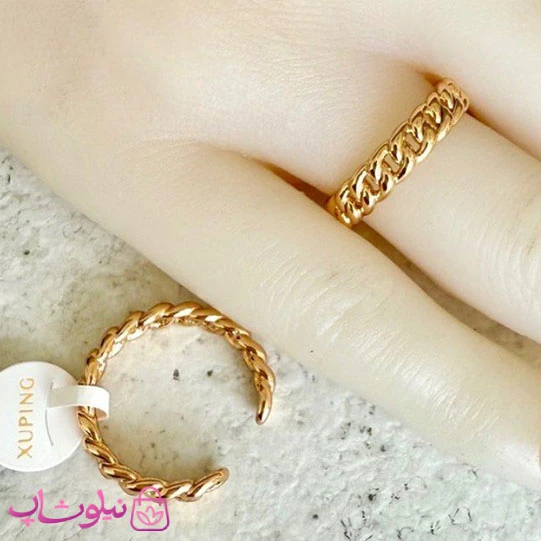 انگشتر زنانه ژوپینگ طلایی طرح زنجیری فری سایز کد 2391