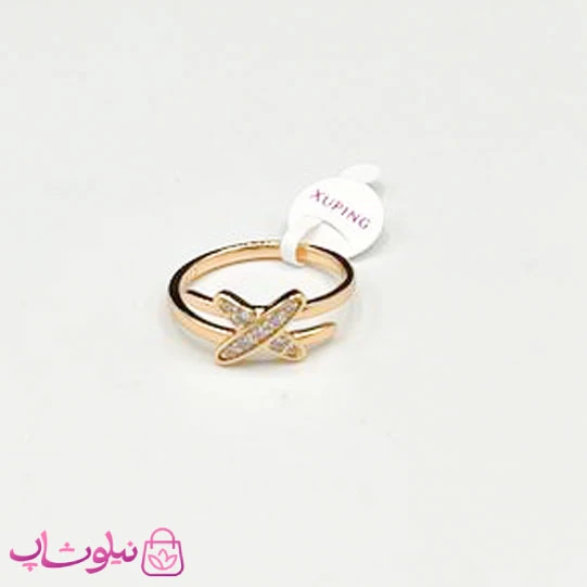 انگشتر زنانه ژوپینگ طلایی طرح ضربدر نگینی کد 90