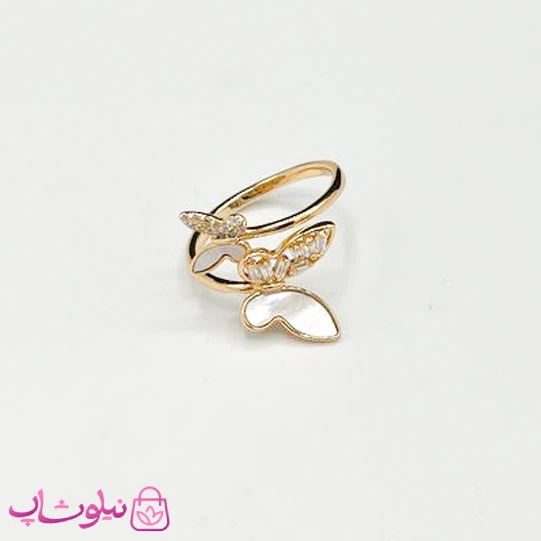 انگشتر زنانه ژوپینگ طلایی طرح پروانه سفید کد 2591