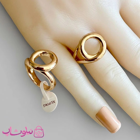 انگشتر زنانه ژوپینگ طلایی مدل دایره مارپیچ کد 2891