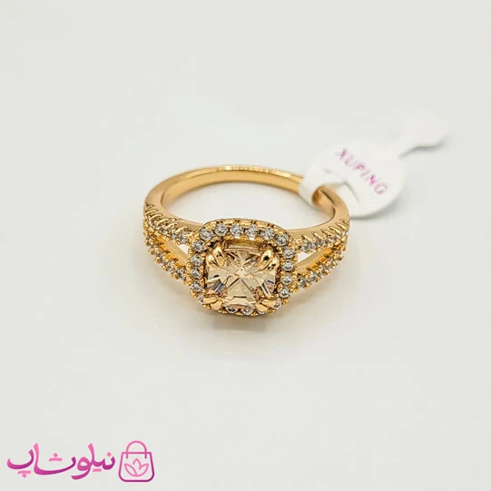 انگشتر زنانه ژوپینگ مجلسی با نگین زرد کد 1171-2