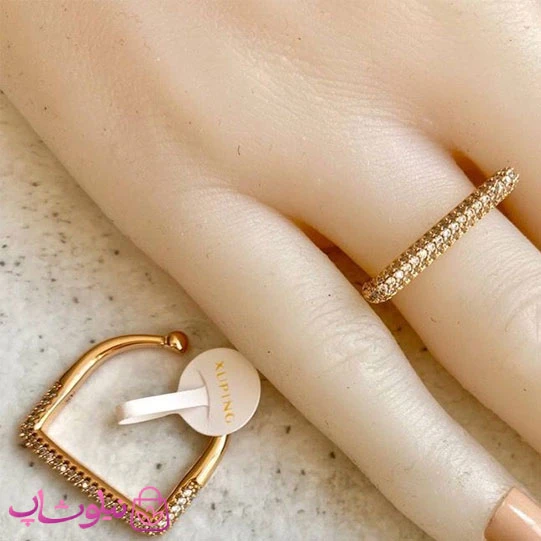 انگشتر زنانه ژوپینگ مدل مربع (خطی) نگیندار کد 3991