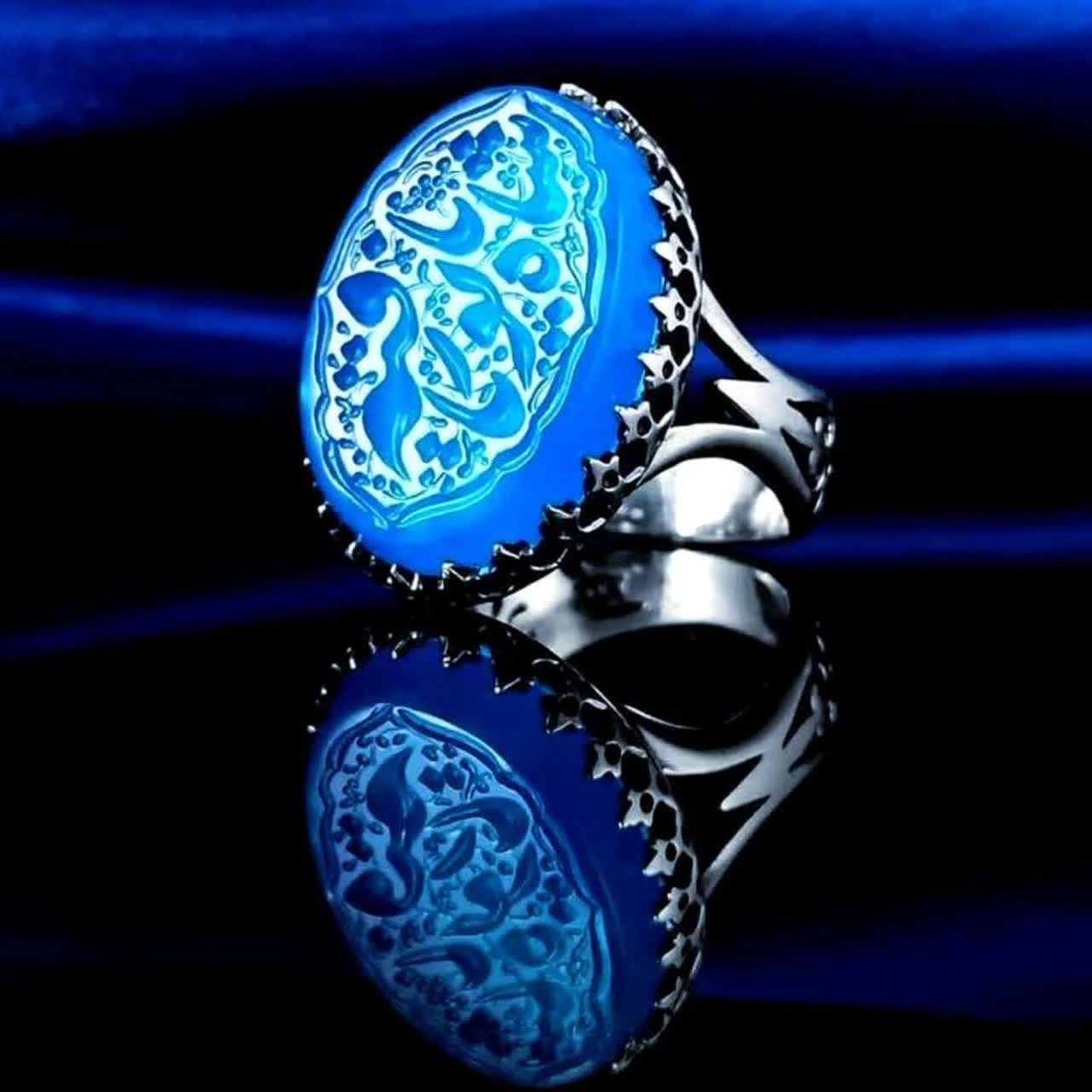 انگشتر عقیق آبی مردانه “اشک فرات” – توسل به شاه بانو “یا رقیه (س)” کد 1808