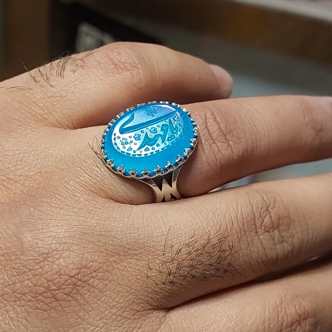 انگشتر عقیق آبی مردانه “عهد انتظار” – متبرک به نام “یا مهدی (عج)” کد 2404