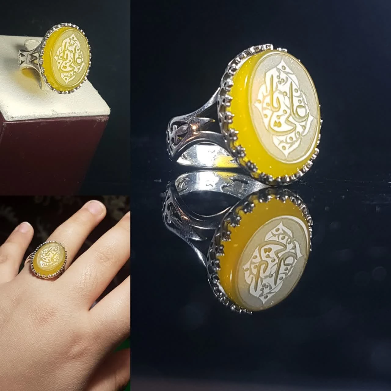 انگشتر عقیق زرد درجه یک با حکاکی حماسی “یاعلی” (علیه السلام) – کد 1149