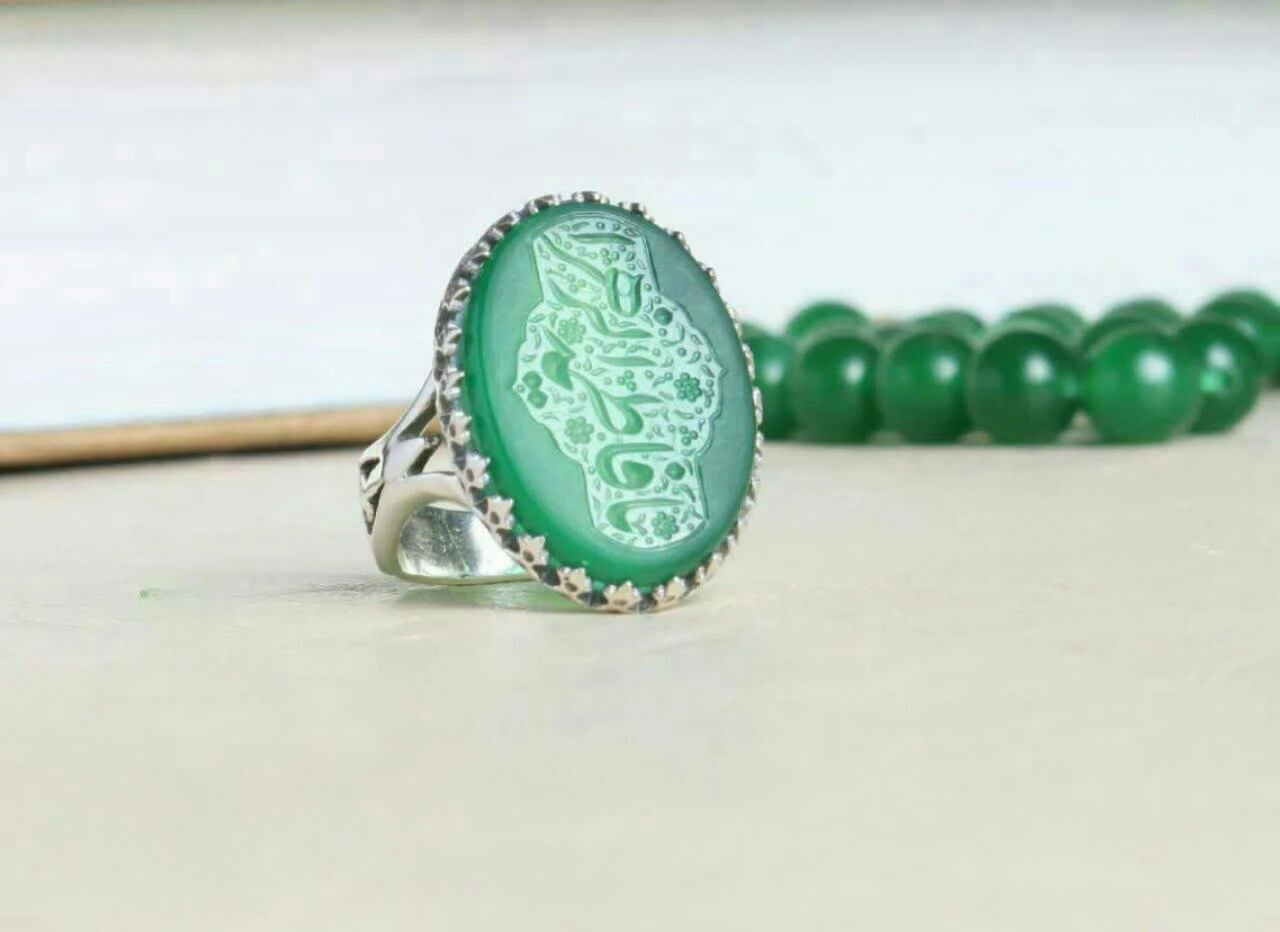 انگشتر عقیق سبز با حکاکی یا فاطمه الزهرا کد 5227