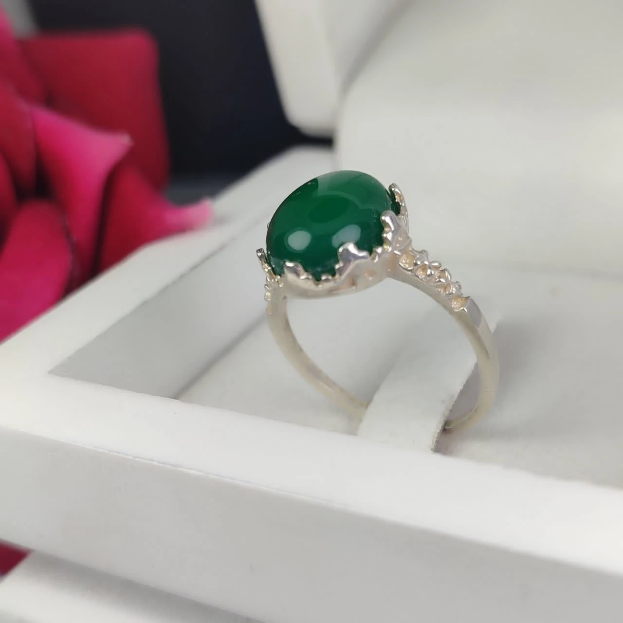 انگشتر عقیق سبز زنانه کد 4276