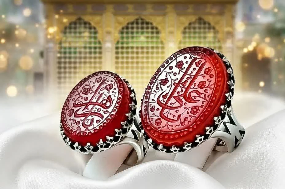 انگشتر عقیق قرمز ست (یا علی / یا زهرا)؛ پیوندی جاودانه کد 4223