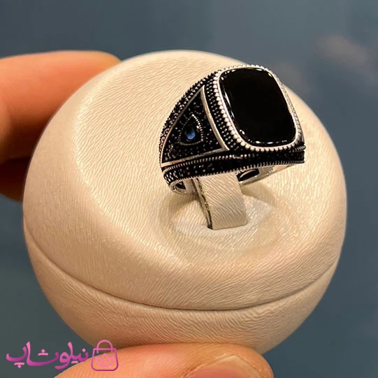 انگشتر مردانه نقره وارداتی S925 مدل سنگ اونیکس مشکی مستطیلی کد 6346