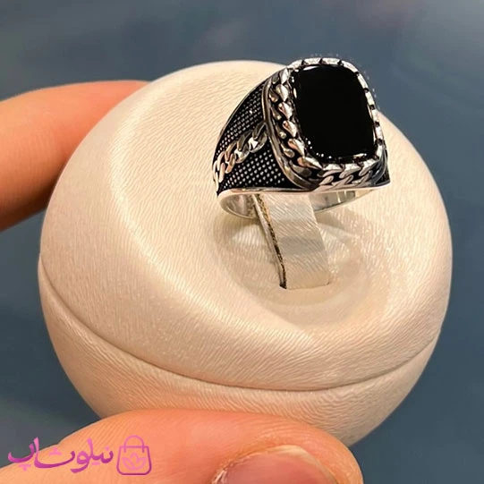 انگشتر مردانه نقره وارداتی عیار 925 مدل سنگ اونیکس مشکی مستطیلی کد 6412