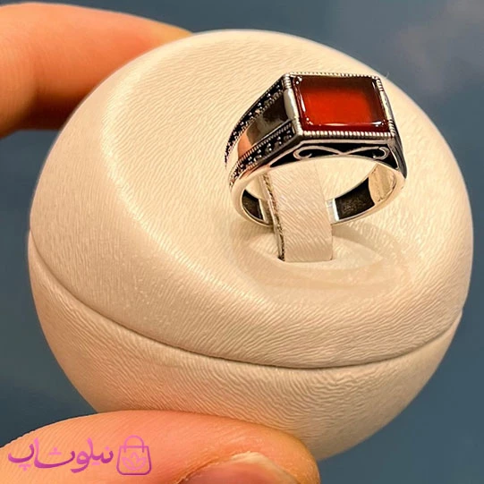 انگشتر مردانه نقره وارداتی عیار 925 مدل سنگ عقیق قرمز مستطیلی کد 5396