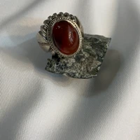 انگشتر نقره با نگین عقیق سرخ مردانه-2