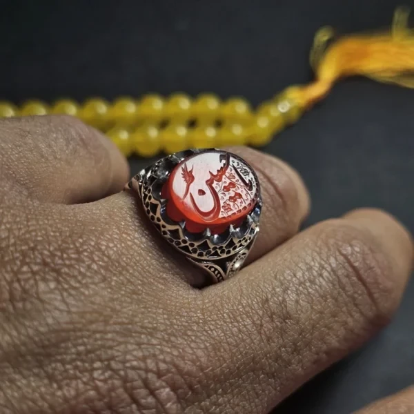 انگشتر نقره مردانه طرح رکاب علی و حکاکی یا حسین (ع)