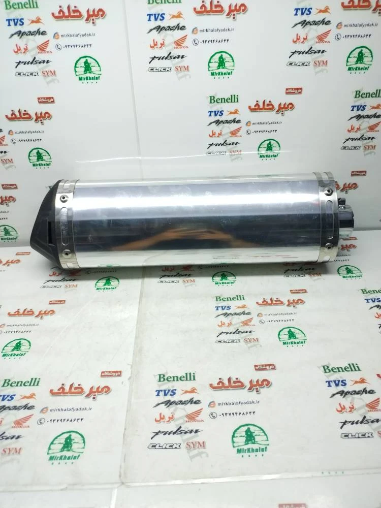 اگزوز قهرمانی مثلثی 3 گوش سایلنسردار استیل نقره ای