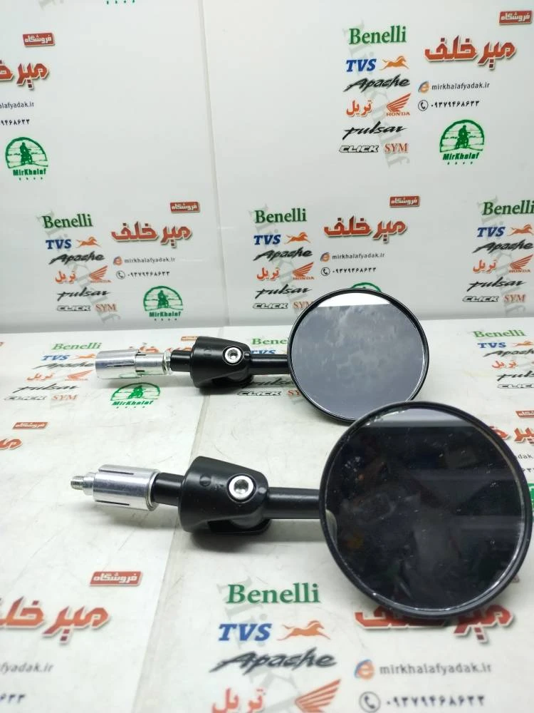 اینه فلزی اسپرت سر فرمان رنتال تک خم گرد مشکی (جفتی)