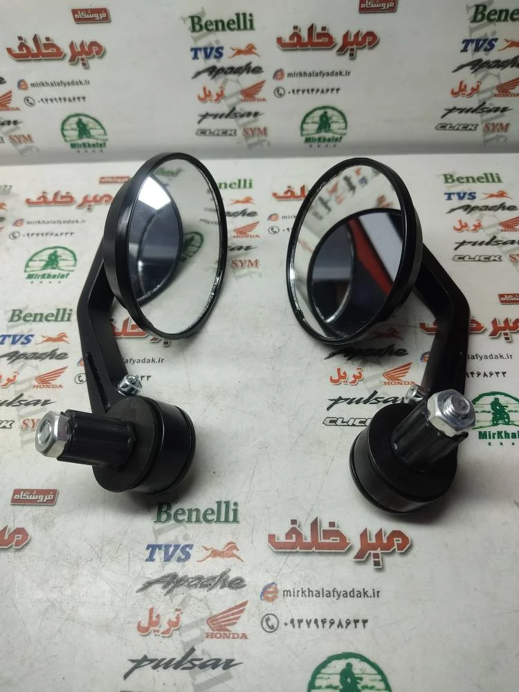 اینه فلزی اسپرت سر فرمان رنتال گرد تمام فلزی مشکی (جفتی)