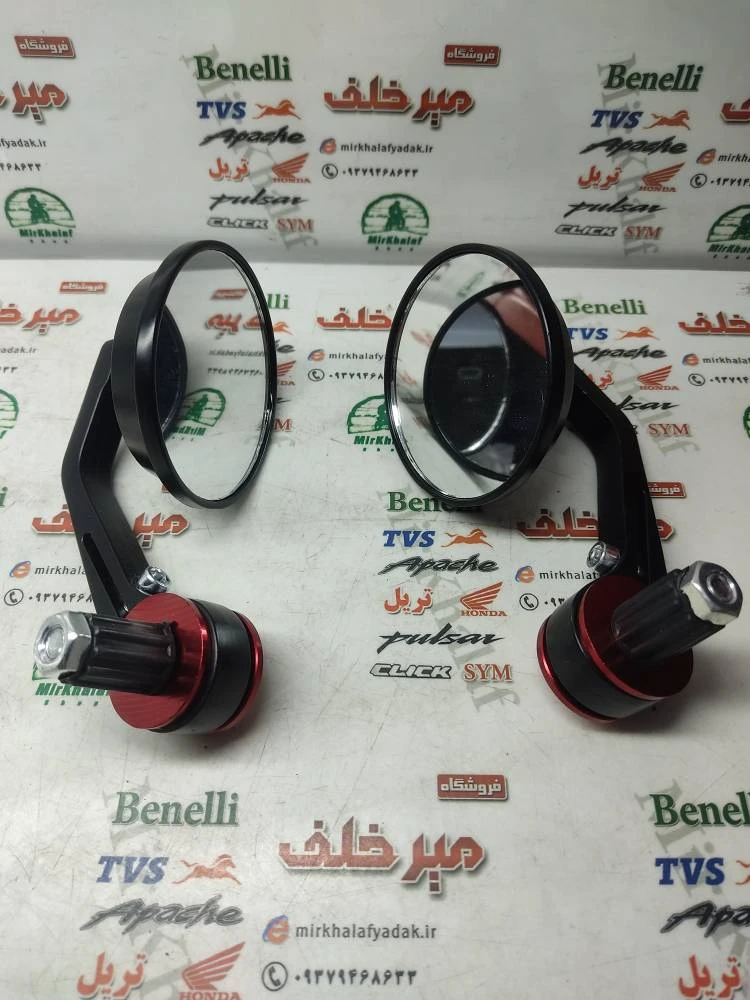 اینه فلزی اسپرت سر فرمان رنتال گرد تمام فلزی مشکی قرمز (جفتی)