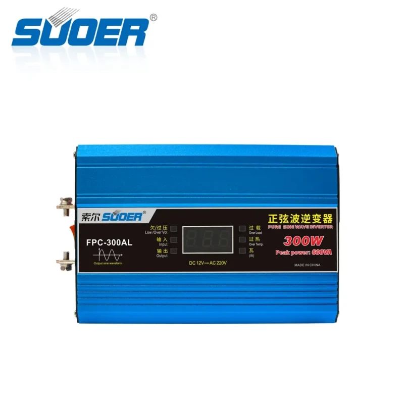 اینورتر 300 وات سینوسی خالص SUOER مدل FPC-300AL تبدیل 12V به 220V