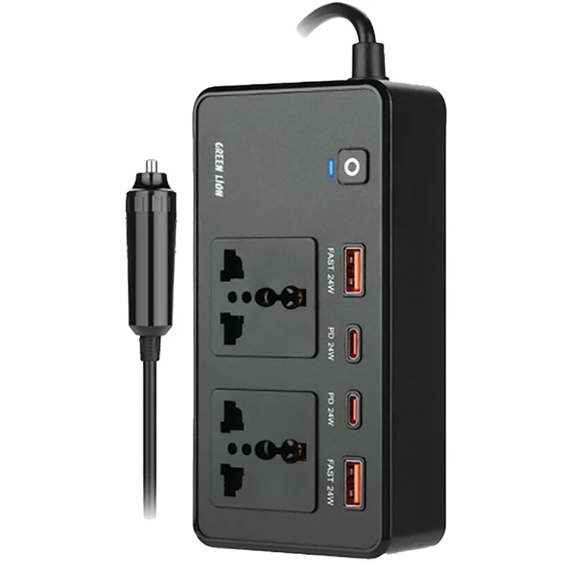 اینورتر خودرو 200 وات و شارژر فندکی فست شارژ ماشین تایپ‌سی گرین‌لاین GC-200