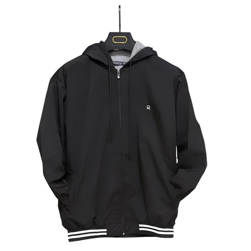 بادگیر مشکی مردانه سایز بزرگ (3XL تا 6XL): داخل تمام آستر، کلاه دار، مناسب بهار و پاییز