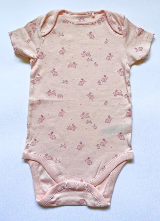 بادی آستین کوتاه نخ پنبه دخترانه صورتی طرح خرگوش برند Next Baby